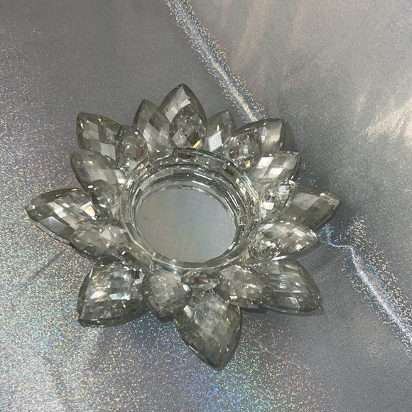 Large crystal candle holder lotus flower shiny sparkly silver mirrored luxury - Picture 5 of 9